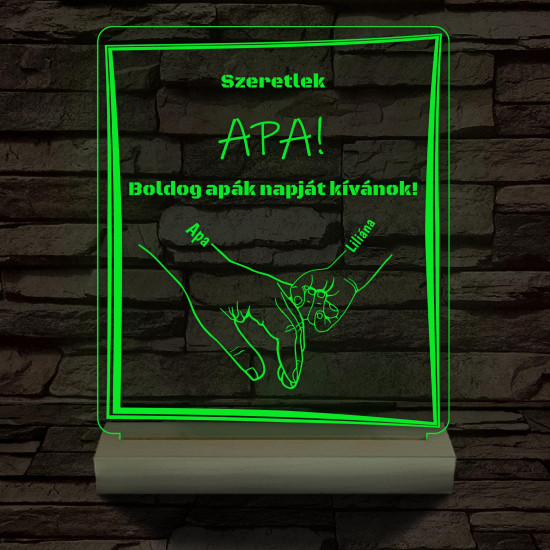 Apák napja személyre szabott fa talppal 7 színű 3D led lámpa