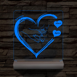 Apák napjára ujj-fogós szívben személyre szabott fa talppal 7 színű 3D led lámpa