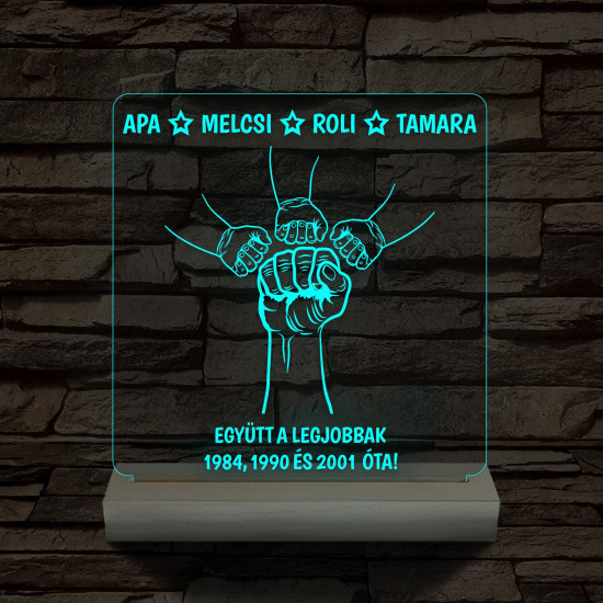 Gyerekek plusz apa együtt a legjobbak! személyre szabott fa talppal 7 színű 3D led lámpa