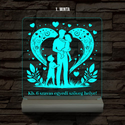 Apáknak mintaválasztós, szövegbeírós, 6 szavas, személyre szabott fa talppal 7 színű 3D led lámpa
