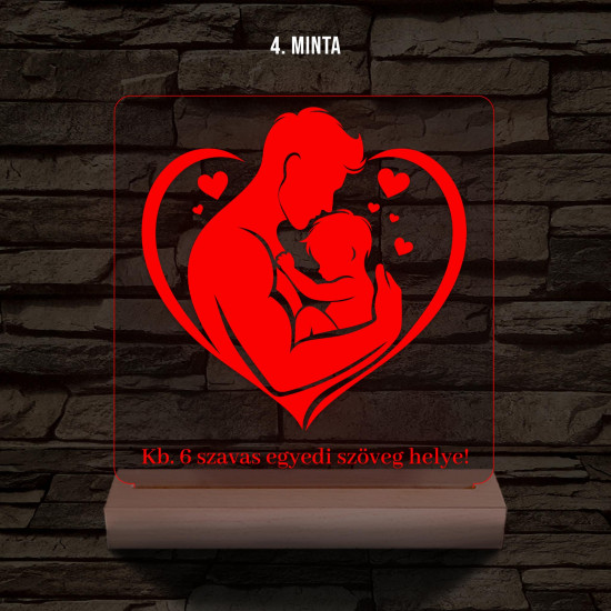 Apáknak mintaválasztós, szövegbeírós, 6 szavas, személyre szabott fa talppal 7 színű 3D led lámpa