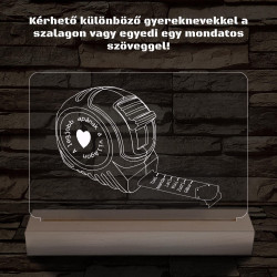 Apák napi mérőszalag gyerek nevekkel személyre szabott fa talppal 7 színű 3D led lámpa
