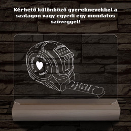 Apák napi mérőszalag gyerek nevekkel személyre szabott fa talppal 7 színű 3D led lámpa