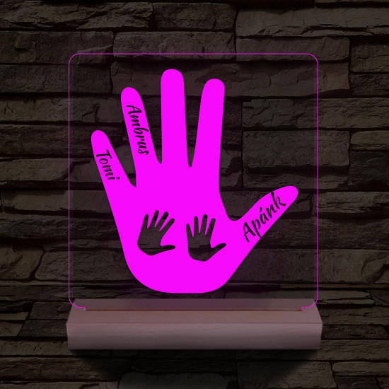 Apa tenyér személyre szabott fa talppal 7 színű 3D led lámpa