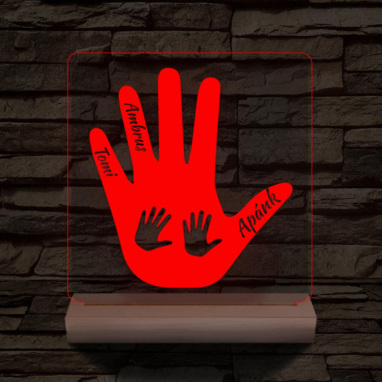 Apa tenyér személyre szabott fa talppal 7 színű 3D led lámpa