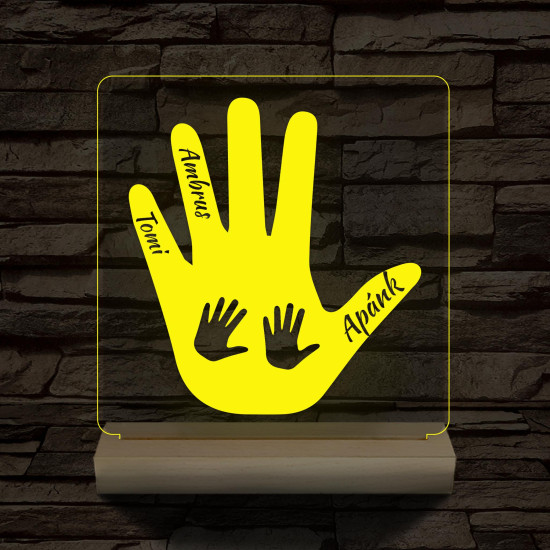 Apa tenyér személyre szabott fa talppal 7 színű 3D led lámpa