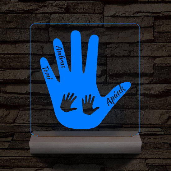 Apa tenyér személyre szabott fa talppal 7 színű 3D led lámpa