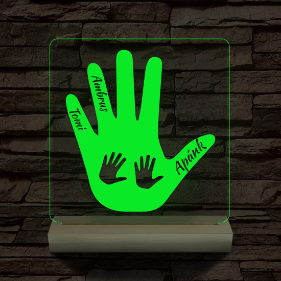 Apa tenyér személyre szabott fa talppal 7 színű 3D led lámpa