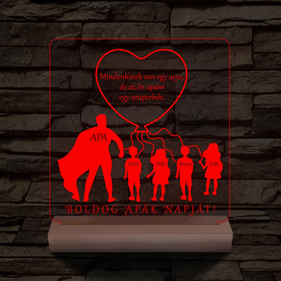 Apa lufi gyerekek személyre szabott fa talppal 7 színű 3D led lámpa