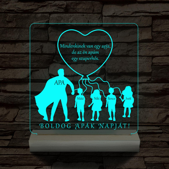 Apa lufi gyerekek személyre szabott fa talppal 7 színű 3D led lámpa