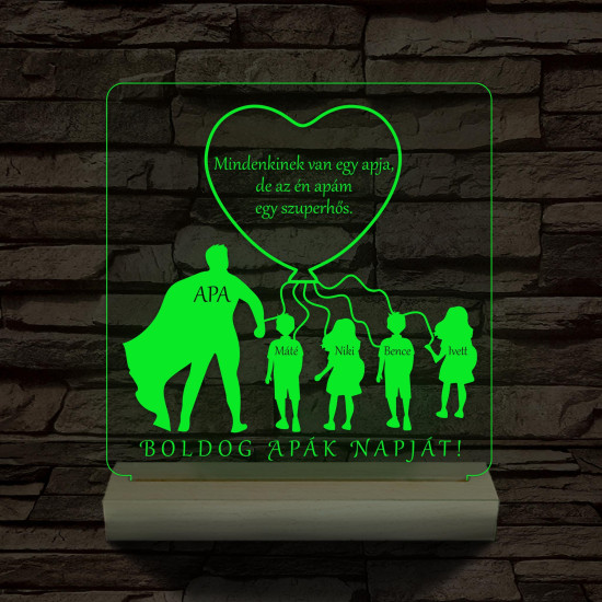 Apa lufi gyerekek személyre szabott fa talppal 7 színű 3D led lámpa