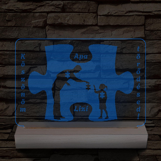 Apák napja puzzle személyre szabott fa talppal 7 színű 3D led lámpa