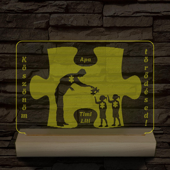 Apák napja puzzle személyre szabott fa talppal 7 színű 3D led lámpa