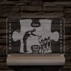 Apák napja puzzle személyre szabott fa talppal 7 színű 3D led lámpa