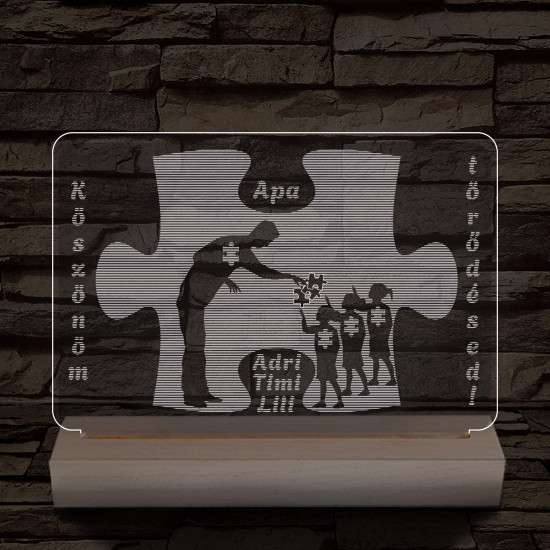 Apák napja puzzle személyre szabott fa talppal 7 színű 3D led lámpa