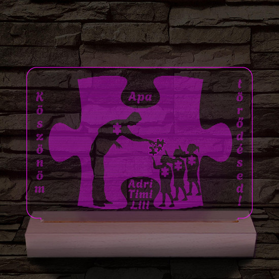 Apák napja puzzle személyre szabott fa talppal 7 színű 3D led lámpa