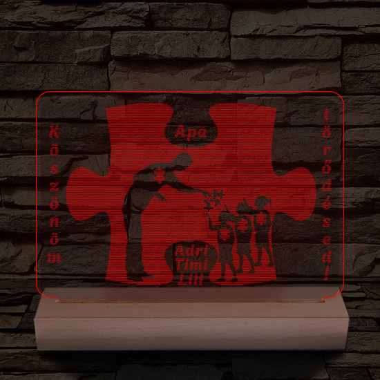 Apák napja puzzle személyre szabott fa talppal 7 színű 3D led lámpa
