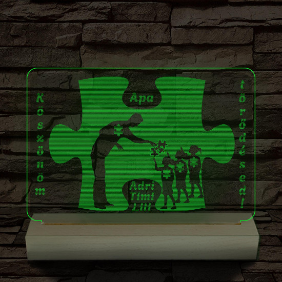 Apák napja puzzle személyre szabott fa talppal 7 színű 3D led lámpa