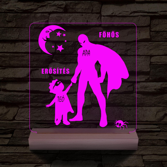 Apák napja főhős erősítés 1 gyerekkel csak személyre szabott fa talppal 7 színű 3D led lámpa