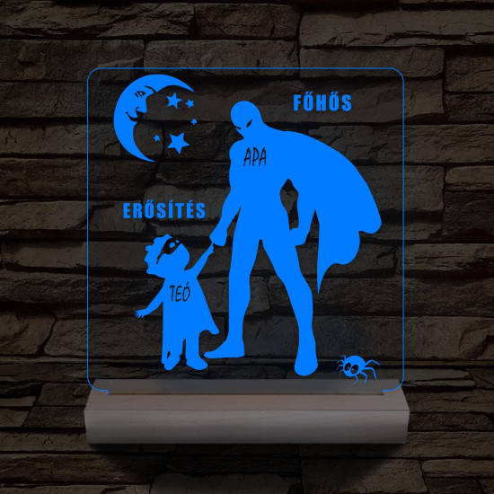 Apák napja főhős erősítés 1 gyerekkel csak személyre szabott fa talppal 7 színű 3D led lámpa