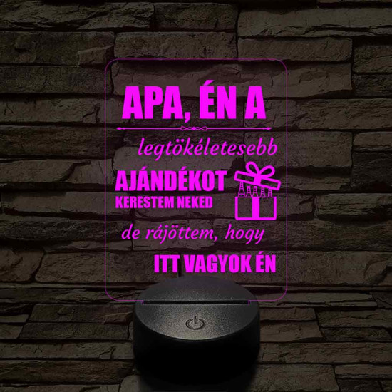 Apák napi humoros feliratú 7 színű 3D led lámpa