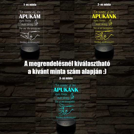 Apák napi humoros feliratú ökölpacsis 7 színű 3D led lámpa
