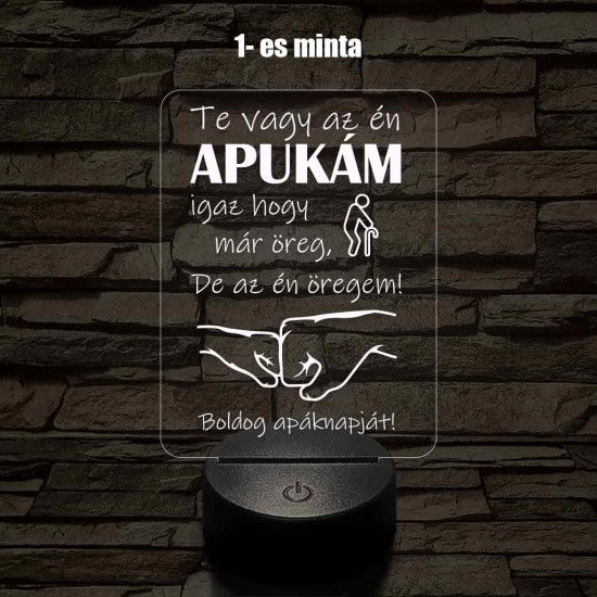Apák napi humoros feliratú ökölpacsis 7 színű 3D led lámpa