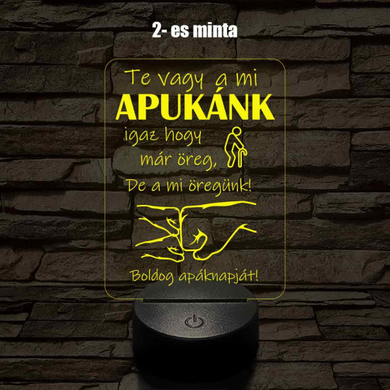 Apák napi humoros feliratú ökölpacsis 7 színű 3D led lámpa