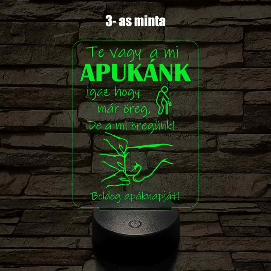 Apák napi humoros feliratú ökölpacsis 7 színű 3D led lámpa