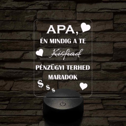 Apák napi humoros feliratú kisfiad szív 7 színű 3D led lámpa