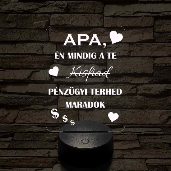 Apák napi humoros feliratú kisfiad szív 7 színű 3D led lámpa