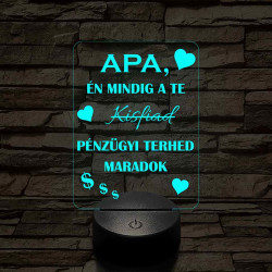 Apák napi humoros feliratú kisfiad szív 7 színű 3D led lámpa