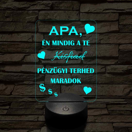 Apák napi humoros feliratú kisfiad szív 7 színű 3D led lámpa
