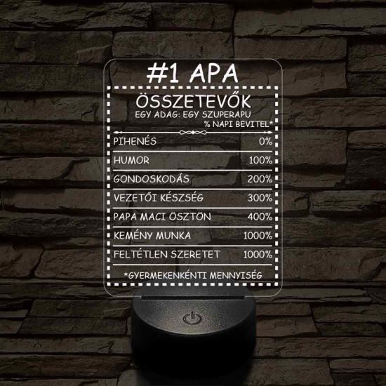 Apák napi humoros feliratú apalét összetevő 7 színű 3D led lámpa