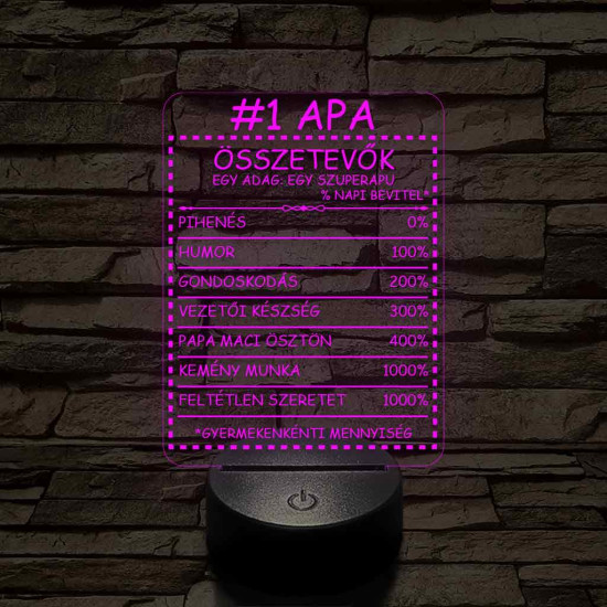Apák napi humoros feliratú apalét összetevő 7 színű 3D led lámpa