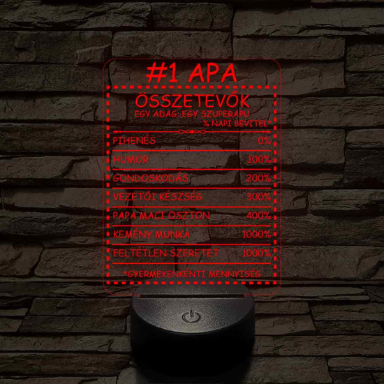 Apák napi humoros feliratú apalét összetevő 7 színű 3D led lámpa