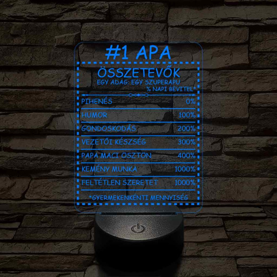 Apák napi humoros feliratú apalét összetevő 7 színű 3D led lámpa