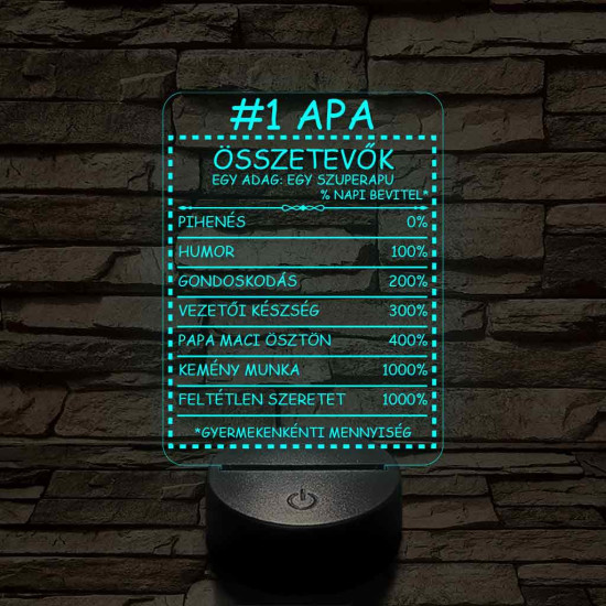 Apák napi humoros feliratú apalét összetevő 7 színű 3D led lámpa