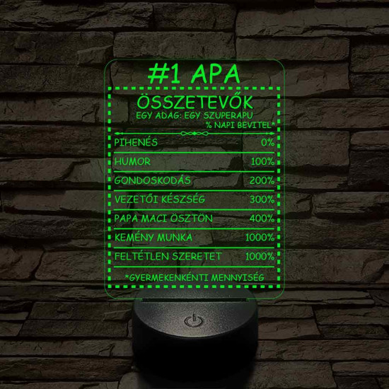 Apák napi humoros feliratú apalét összetevő 7 színű 3D led lámpa