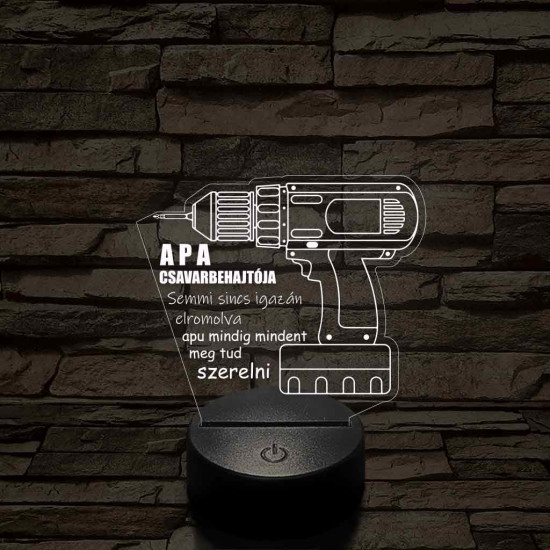 Apák napi "Apa csavarbehajtója" 7 színű 3D led lámpa