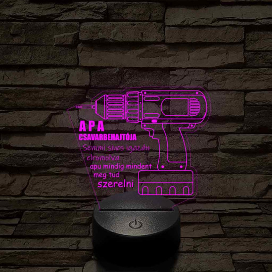 Apák napi "Apa csavarbehajtója" 7 színű 3D led lámpa