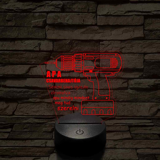 Apák napi "Apa csavarbehajtója" 7 színű 3D led lámpa