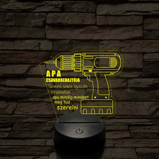 Apák napi "Apa csavarbehajtója" 7 színű 3D led lámpa