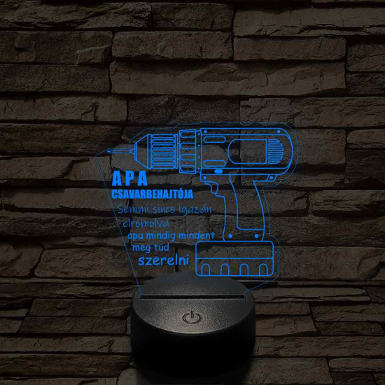 Apák napi "Apa csavarbehajtója" 7 színű 3D led lámpa