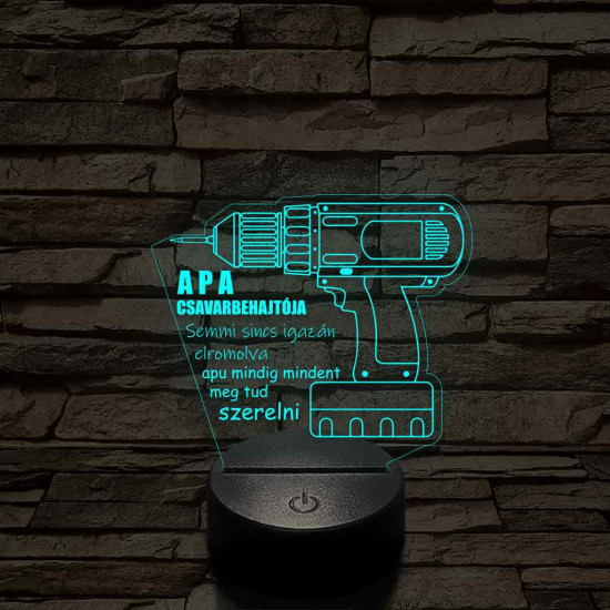 Apák napi "Apa csavarbehajtója" 7 színű 3D led lámpa