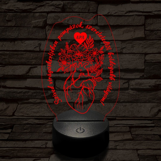 Apai szív kertje 7 színű 3D led lámpa