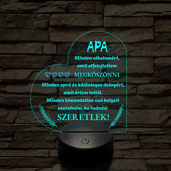 Szív Alakú 3D LED Lámpa – Megható Üzenettel Apáknak 7 színű 3D led lámpa