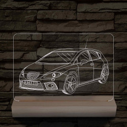 Seat Leon Cupra 1P egyedi rendszámmal személyre szabott 20 cm fa talppal 7 színű 3D led lámpa – A sebesség szerelmeseinek