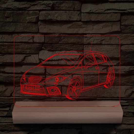 Seat Leon Cupra 1P egyedi rendszámmal személyre szabott 20 cm fa talppal 7 színű 3D led lámpa – A sebesség szerelmeseinek