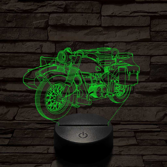 Oldalkocsis-motor  7 színű 3D led lámpa